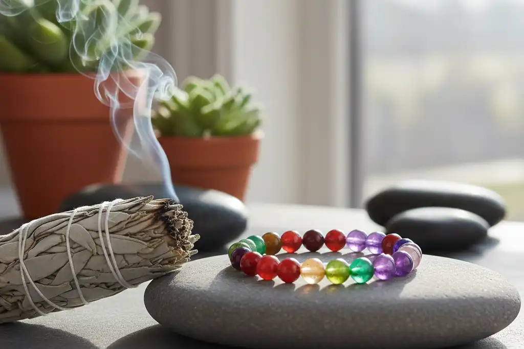 cleansing chakra healing bracelet with sage for energy renewal and balance