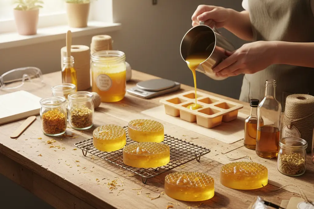 handmade calendula soap UK being crafted in small batches