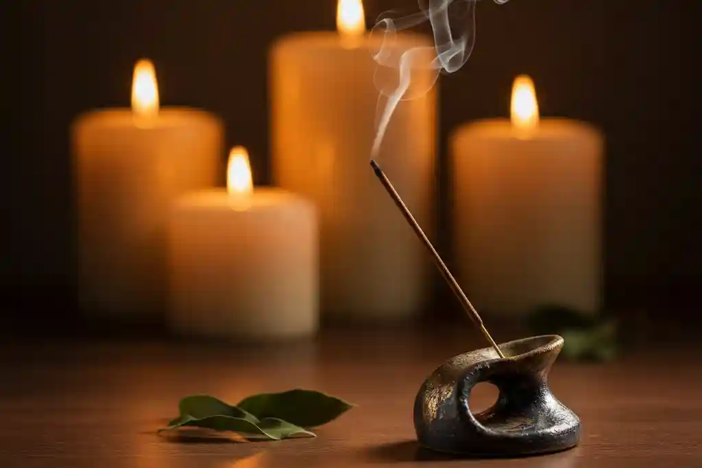 Safe burning setup for hand-rolled camphor agarbatti UK style with decorative holder