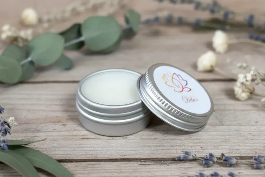 Eco friendly vegan lip balm packaging by Dela's Gift Shop natural and sustainable beauty