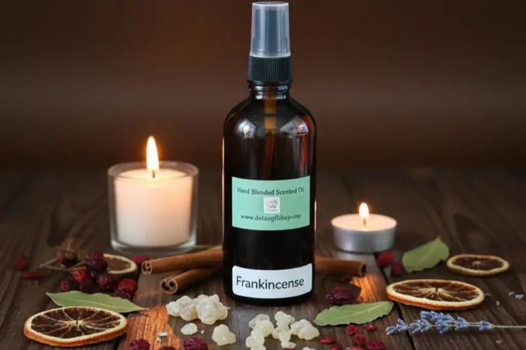 Frankincense Oud Spray bottle with resin and candlelight – spiritual healing fragrance by Dela's Gift Shop