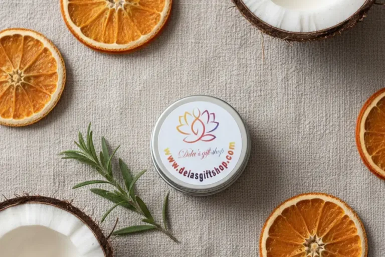 Handmade vegan lip balm by Dela's Gift Shop with natural plant-based ingredients