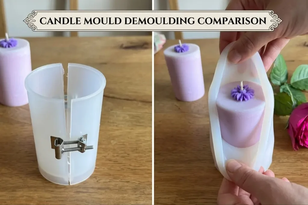 Comparison of plastic vs reusable silicone candle mould for DIY candle making