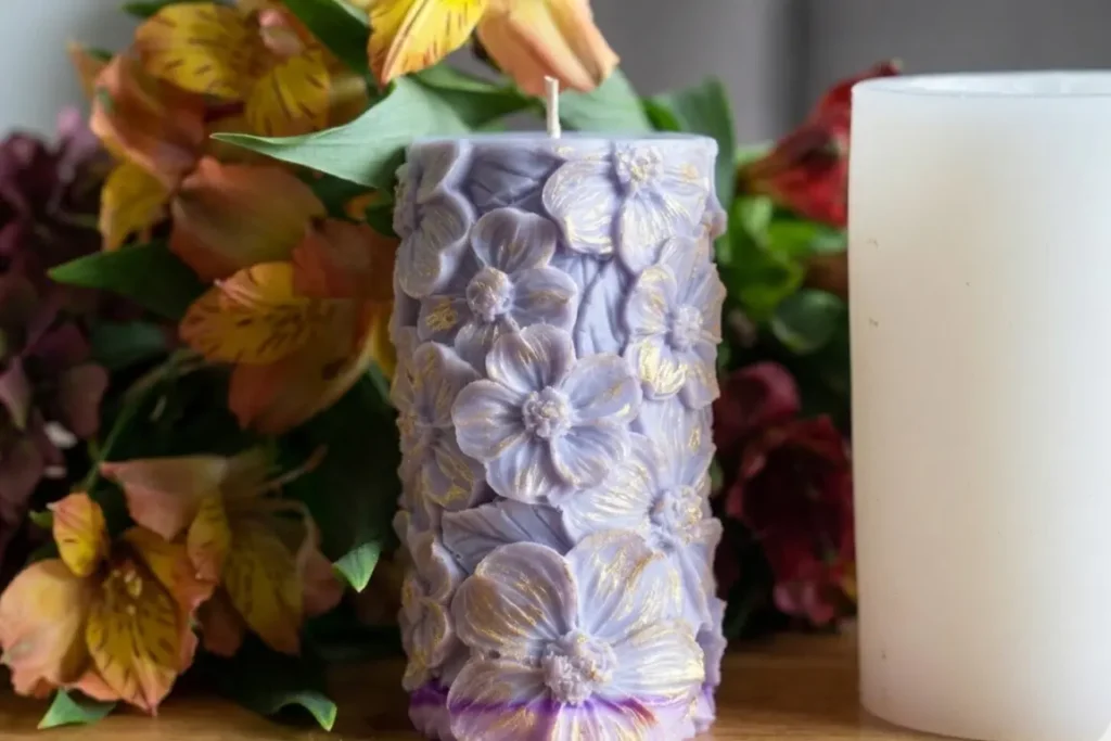 detailed finish from a decorative candle mould showing petal texture