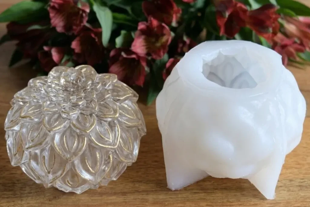 Resin lotus sculpture made using silicone lotus mould for resin and candle making