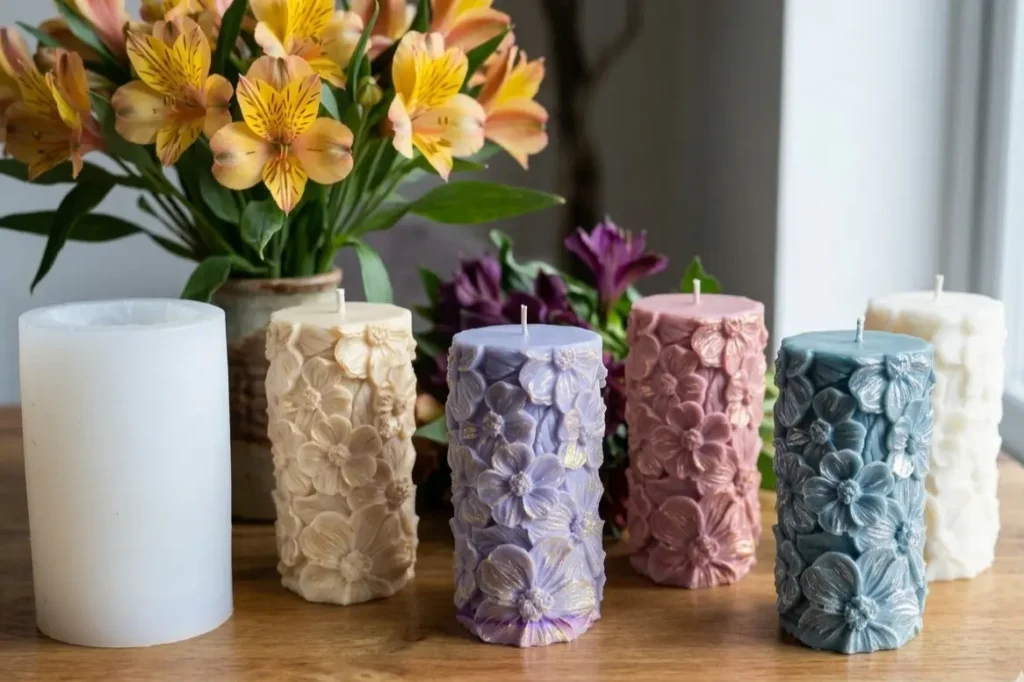 3D Floral Candle Mould by Dela's Gift Shop with finished floral candles