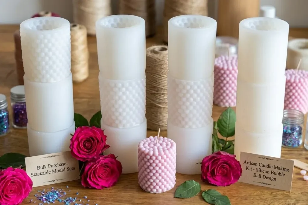 Bulk Silicon Bubble Ball Candle Mould supplier display at Dela's Gift Shop