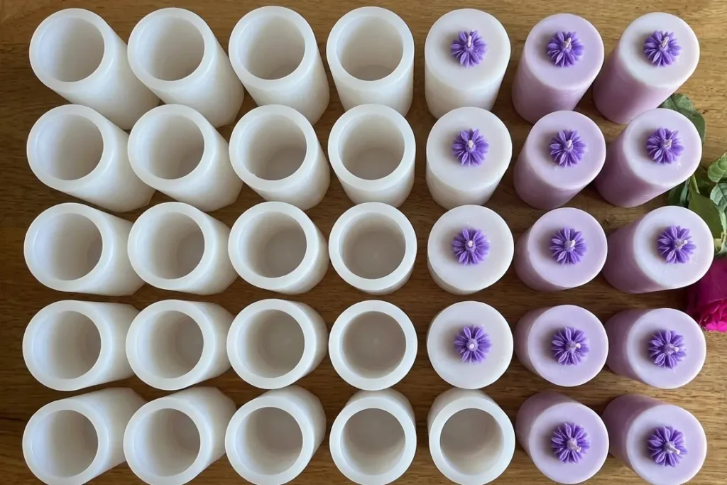 Multiple silicon pillar candle moulds available for bulk purchase at Dela's Gift Shop