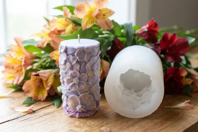 3D floral candle mould with finished handmade floral candle by Dela's Gift Shop