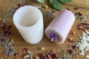 Silicon Pillar Candle Mould with finished pillar candle and wax — Dela's Gift Shop