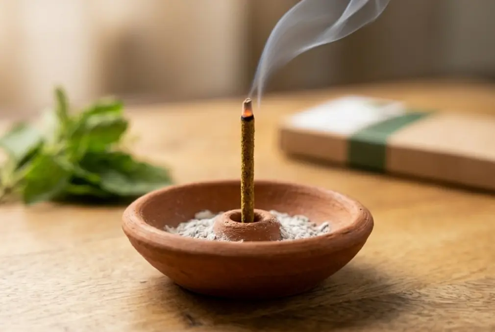 natural handrolled incense sticks burning with clean thin smoke