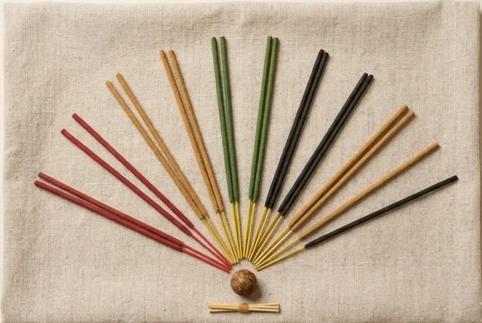 10 natural hand-rolled oud incense sticks from Dela's Gift Shop product flat lay