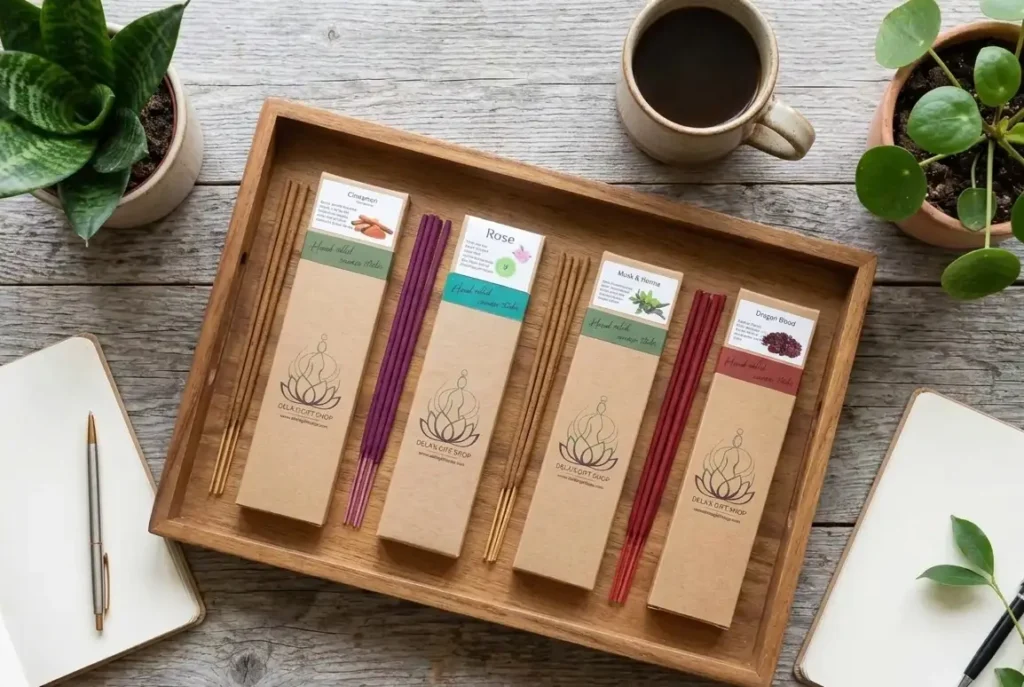 Hand-rolled natural incense sticks arranged for a morning mindfulness ritual.