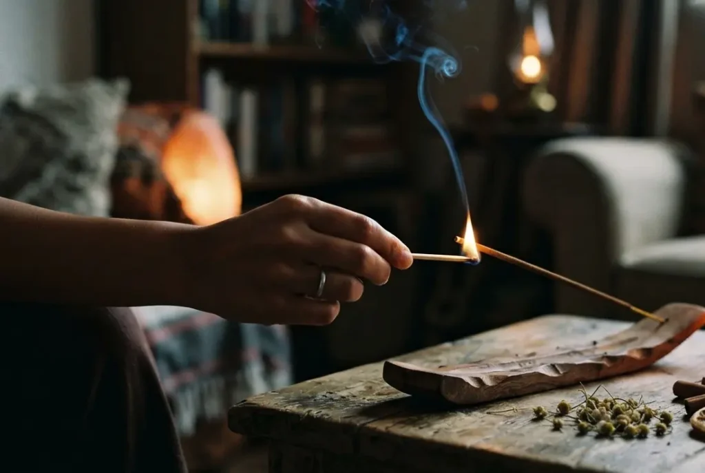 buy incense sticks online UK - lighting a hand-rolled incense stick